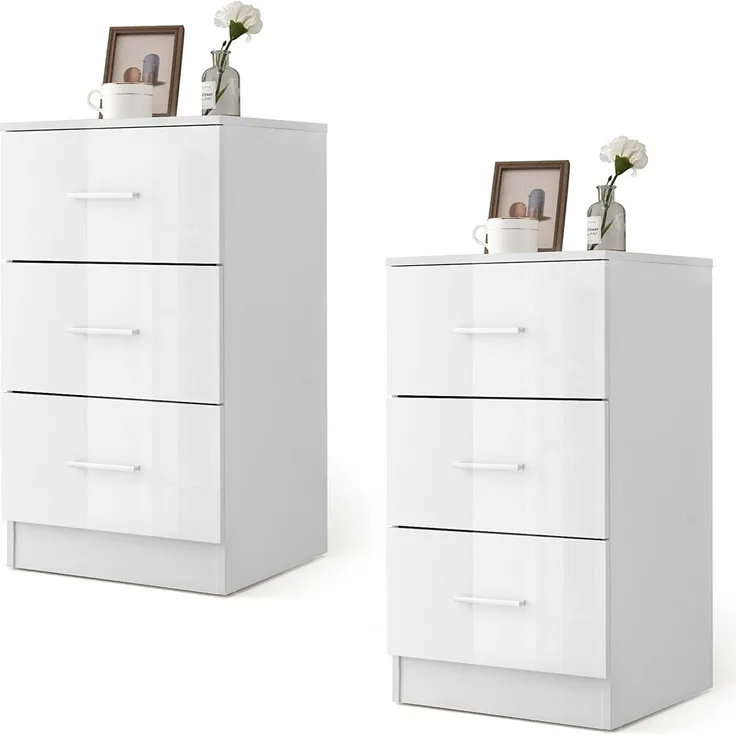 COSTWAY Nachttisch (2-St), mit 3 Schubladen, 37 x 34 x 66,5 cm, weiß