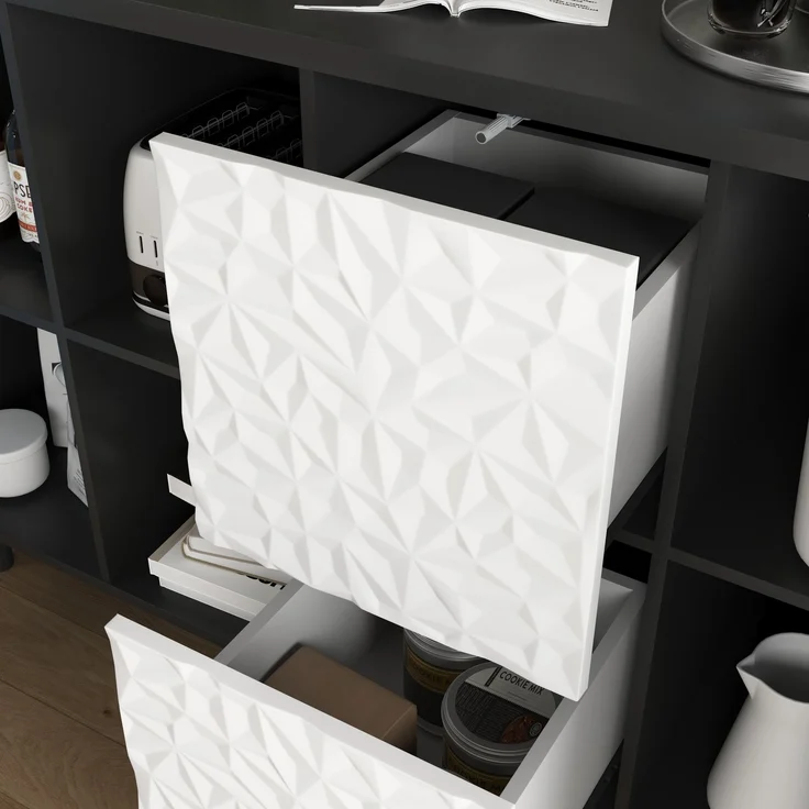 Schwarzes Sideboard-Buffetschrank mit blauen Türen – 2 Schubladen und offener Stauraum für Küche und Wohnzimmer – Bild 9