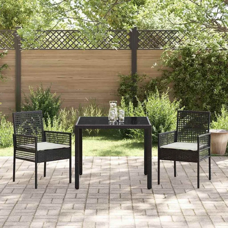 vidaXL Garten Essgruppe 3 pcs Schwarz Poly-Rattan 3334855 – Bild 3