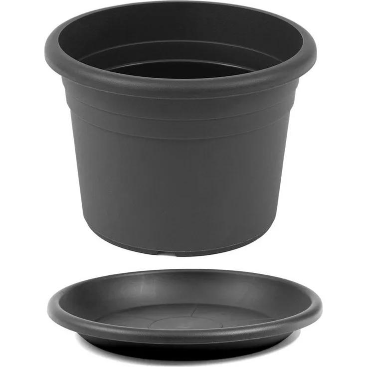 HAC24 Blumentopf Pflanztopf Pflanzkübel Pflanzuntersetzer Blumenkübel Pflanzcontainer (1 St), Kunststoff Anthrazit Rund Ø 60 cm incl. Untersetzer