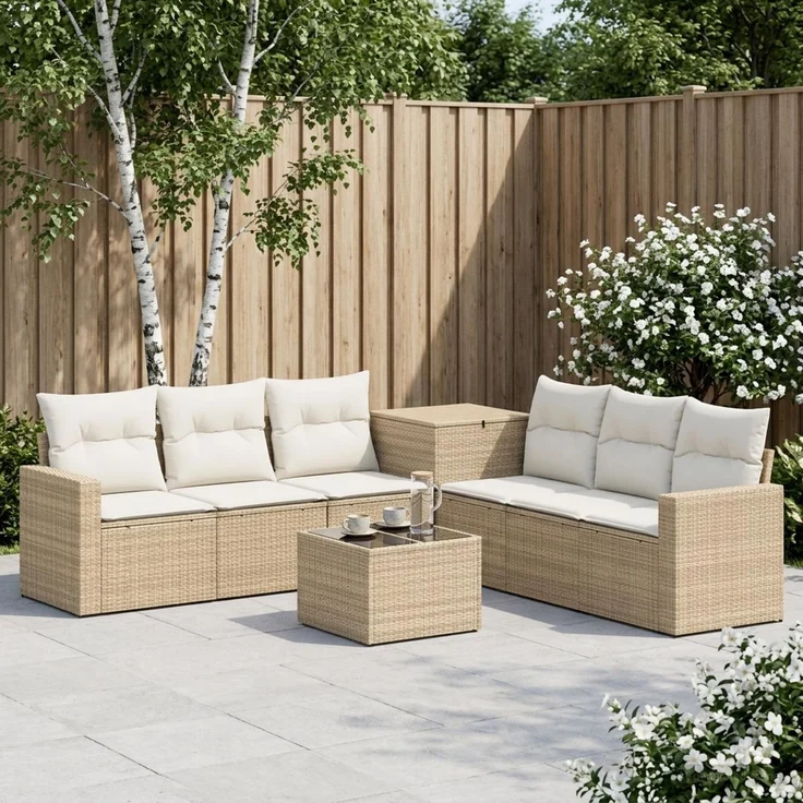 vidaXL Sofa Set 8 stk. Beige und Cremeweiß Polyrattan und Stahl 3448338 – Bild 1