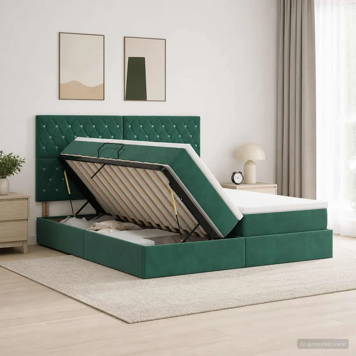 vidaXL Aufbewahrungsbett mit Kopfteil Dunkelgrün 200 x 200 cm Samt 3459822 – Bild 1