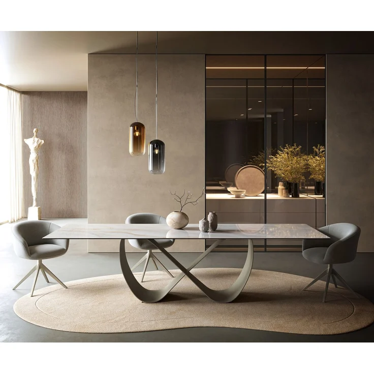 Esstisch Edge 300x100 cm Keramik Onyx Pearl Infinity Metall Effektfinish Titan – Bild 2