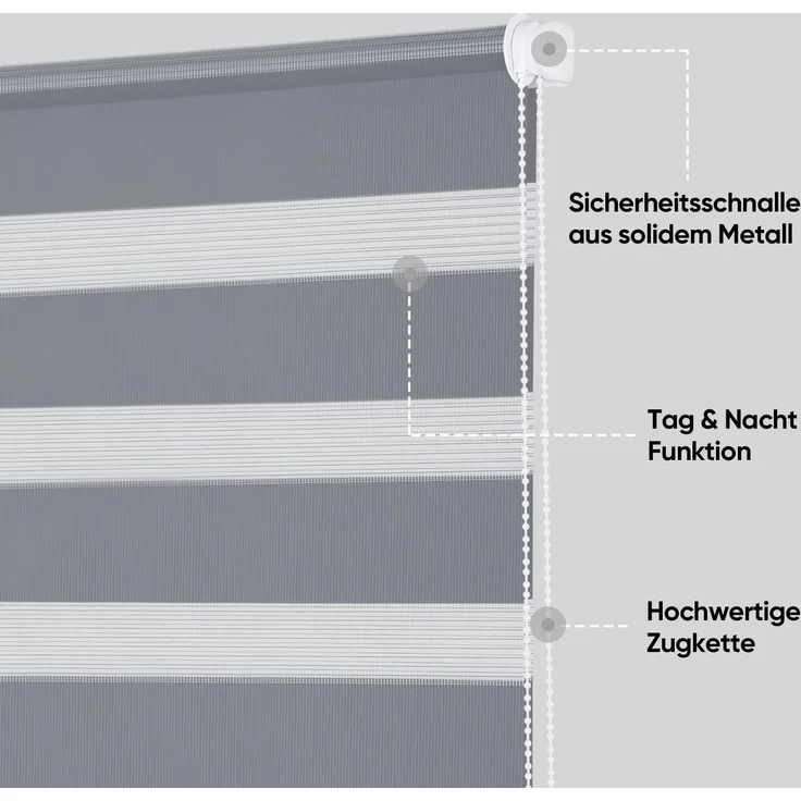 Sekey Doppelrollo Klemmfix ohne Bohren für Fenster, Doppelrollo 80 cm breit, Duo Rollo Jalousie Sonnenschutz, 80x210 cm, Grau – Bild 3