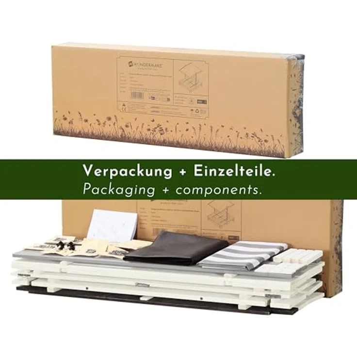 WONDERMAKE Sandkasten quadratisch 120x120 cm mit Abdeckung, Dach, Deckel, Sitzbank und Bodenbank, Holz, grau schwarz, UV-Schutz – Bild 9