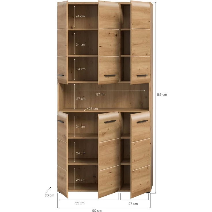 Mehrzweckschrank (B/H/T: 90x185x30 cm) in Artisan Oak Nachbildung und Artisan Oak Nachbildung – Bild 4