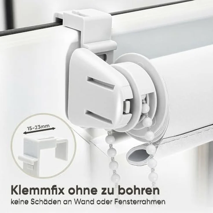 Sekey Verdunklungsrollo ohne Bohren Klemmfix 50 cm breit, Vliesstoff Seitenzugrollo Hitzeschutz Sichtschutz und Sonnenschutz Wandmontage Deckenmontage Klemmrollo, 50 x 130 cm, Grau Vliesstoff – Bild 6