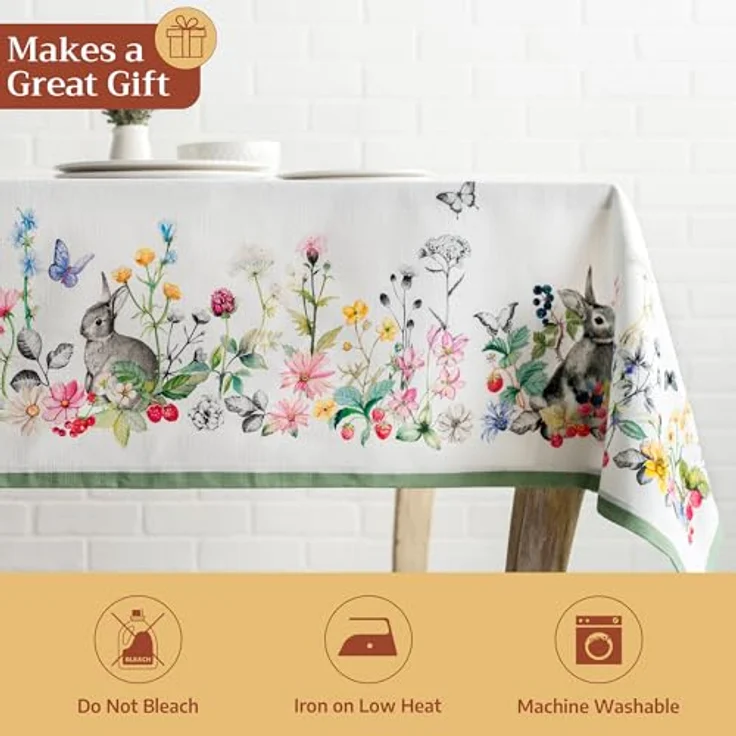Maison d' Hermine Printemps Tischdecke, rechteckig, 100% Baumwolle, wiederverwendbar, dekorativ, für den täglichen Gebrauch, für Esszimmer, Bauernhaus, Party, Festlich und Hochzeit, Frühling, Sommer – Bild 5