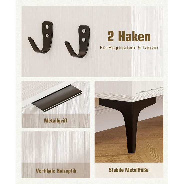 Yorbay Schuhschrank Schuhkipper mit 2 Klappen (60 x 23.5 x 94 cm) verstellbare Trennwände, mit Seitenhaken & Kippschutz – Bild 3