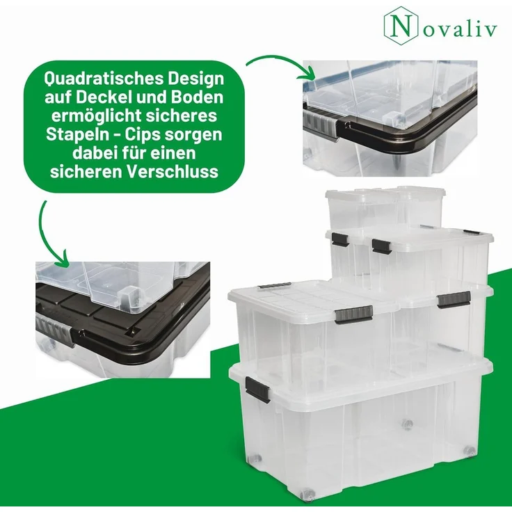 Novaliv Aufbewahrungsbox 30541+1xTRA (1 St), Novaliv Unterbett Aufbewahrungsbox mit Rollen Deckel 28L transparente – Bild 3