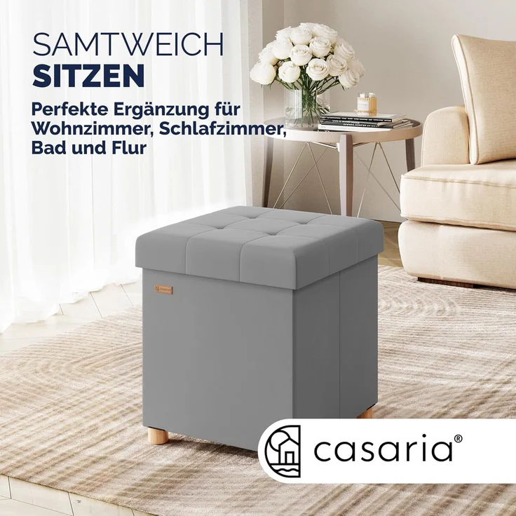 CASARIA® Sitzhocker mit Stauraum, Samt, grau – Bild 3