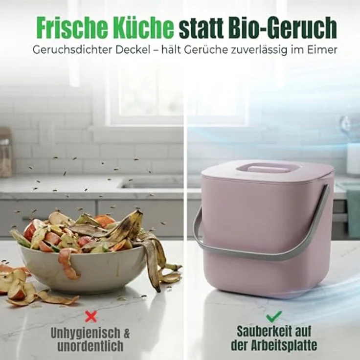YourCasa Biomülleimer Küche - 4L - Komposteimer für alltäglichen Biomüll Behälter - Spülmaschinenfest - Geruchsdicht - Sieb - Bio Mülleimer klein mit Deckel Eimer Bioabfallbehälter Biotonne (4L Rosa) – Bild 9
