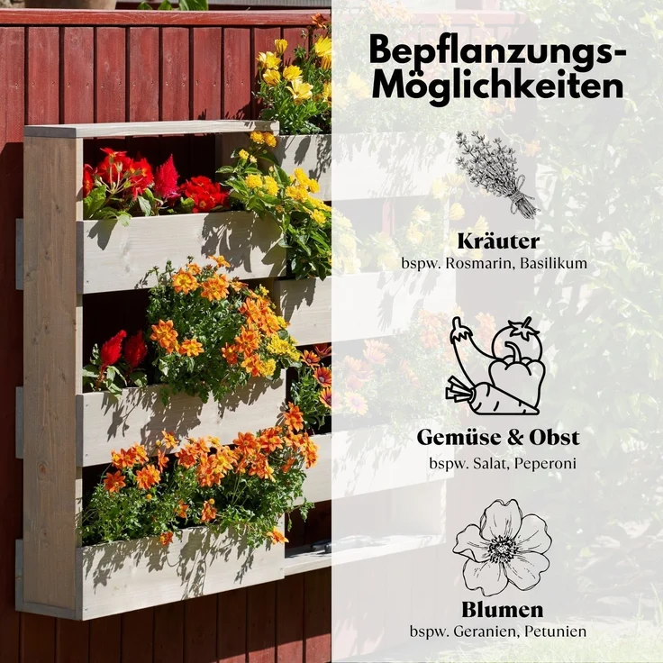 Coemo Vertikalbeet Riga Kräuterbeet Holz 7 Pflanzkästen – Bild 6
