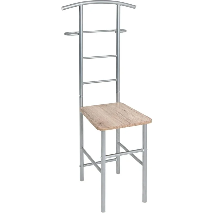 Haku Herrendiener Anziehstuhl aus alufarbenem Stahlrohr mit Sitzfläche aus MDF in Eiche San Remo Dekor, Modern, 46x46x109 cm – Bild 1