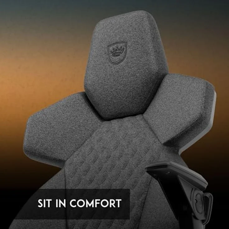 noblechairs DAWN TX Gaming Stuhl - ergonomisch, grauer Stoffbezug, Synchronmechanik, klappbare und höhenverstellbare Armlehnen, Universalrollen – Bild 3