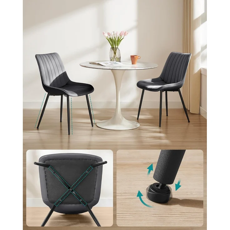 SONGMICS Esszimmerstuhl 2er Set, Küchenstuhl, Samt,Polsterstuhl, bis 120 kg belastbar, Stahlbeine, Gebogene Rückenlehne, für Esszimmer, Küche, grau-tintenschwarz LDC090G05 – Bild 6