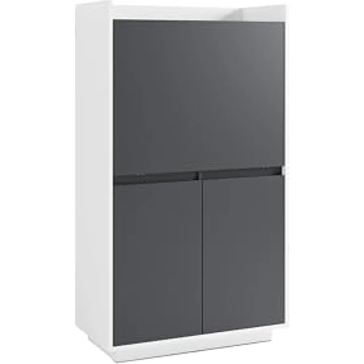 byLIVING Sekretär Hannes/Sekretär matt weiß - anthrazit/Office-Schrank mit 1 Klappe und 2 Türen/Grifflos/B 80, H 141, T 40 cm – Bild 1