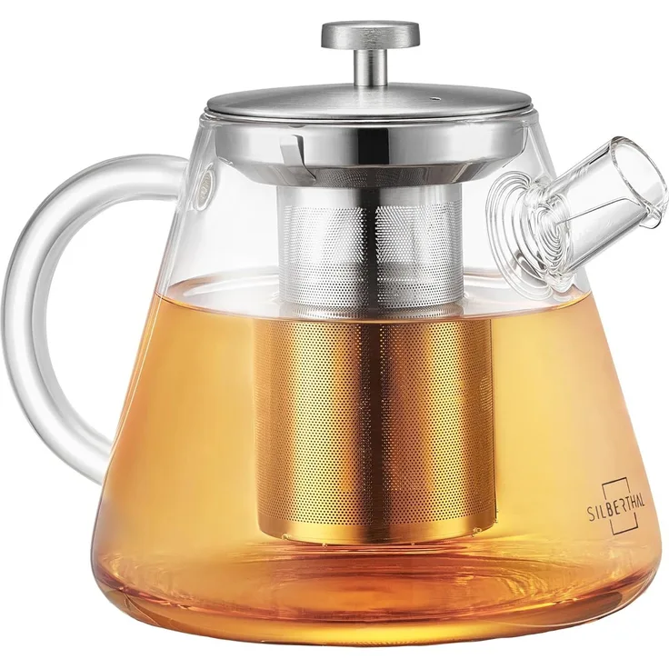 SILBERTHAL Teekanne Glas mit Siebeinsatz, 1.5 l, Hitzebeständiges Glas geeignet für E-Herd, Teewärmer & Gasherd