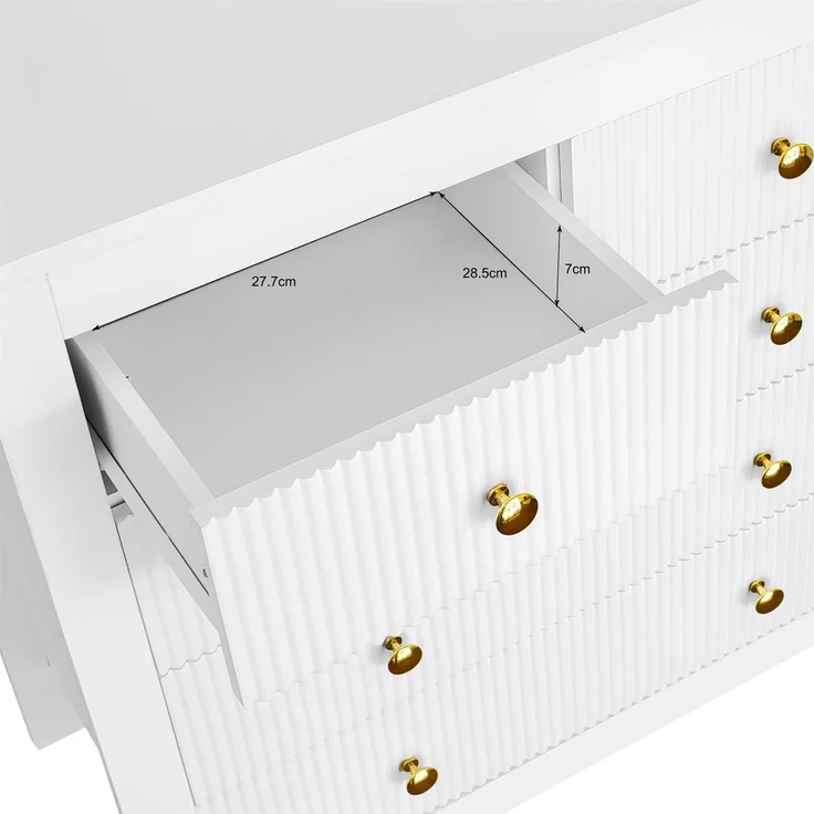 Kommode mit 5 Schubladen Weiss Struktur Front Gold Griffe Sideboard Aufbewahrung Schrank Schlafzimmer Wohnzimmer 80cm – Bild 9