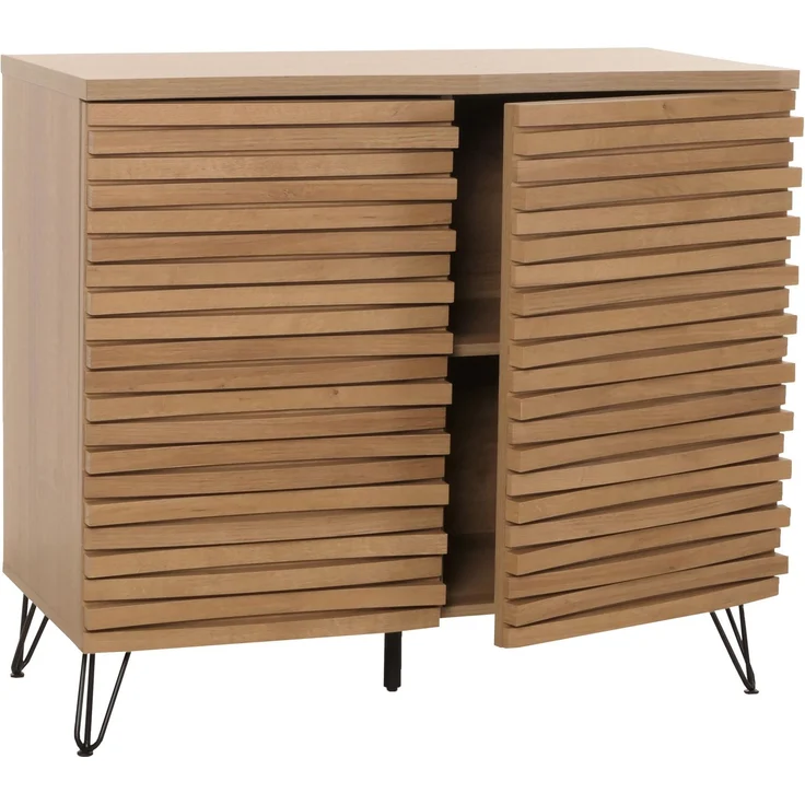 Kommode HWC-M49, Schrank Sideboard Highboard, 3D-Design Staufächer, MDF Metall 85x95x45cm ~ natur – Bild 9