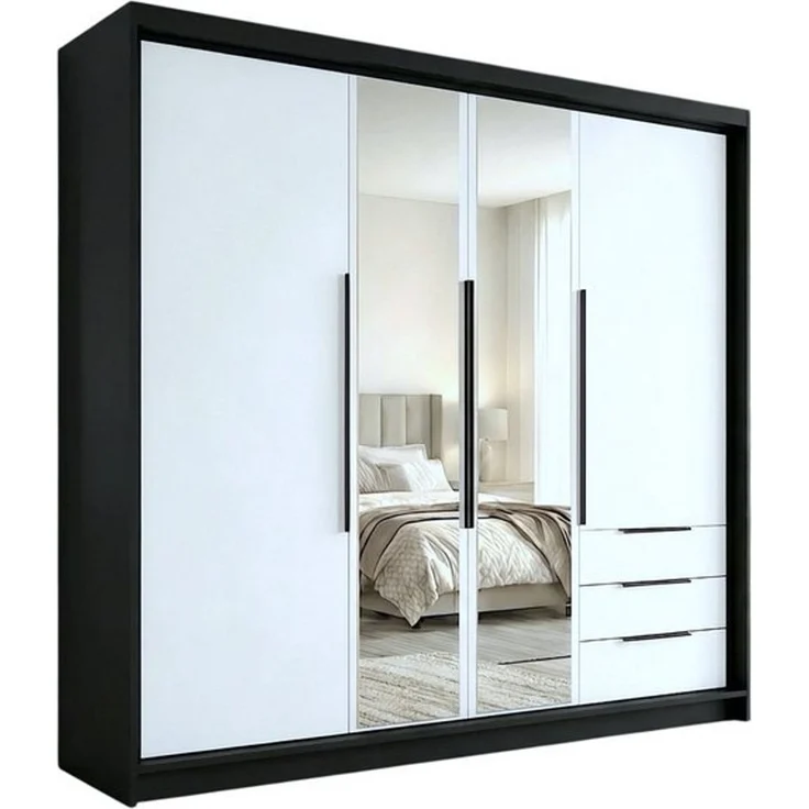 A&J MöbelLand GmbH Drehtürenschrank viertüriger Kleiderschrank mit Schubladen und Metallgriffen. (Geräumiger vier¬türiger Kleiderschrank mit Schubladen und Metallgriffen. Geräumiger Schrank mit einer Breite von 200 cm und Schubladen, ideal zur Aufbewah... – Bild 4