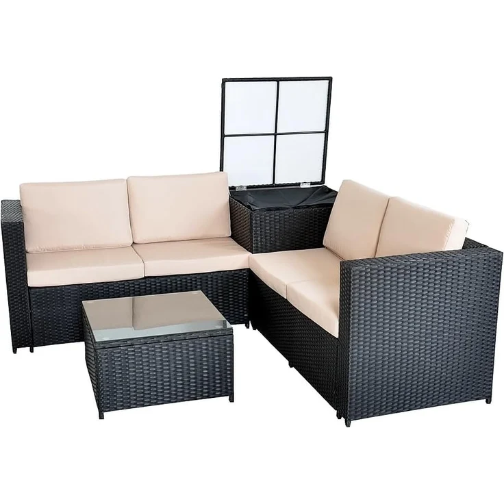 XXL PolyRattan Sitzgruppe Garten Sofa Sitzgarnitur Gartenset Schwarz Auflagenbox – Bild 2