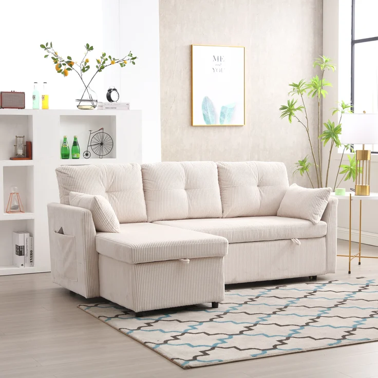 LVHOM Ecksofa mit Schlaffunktion L-Form, Sofa mit Bettkasten, Wohnzimmersofa mit Seitentasche, Couch Samtstoff, Bettsofa, 3 Sitzer – Bild 10