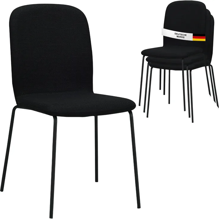 Albatros Esszimmerstühle 4er Set ENNA, schwarz - stapelbar, bequemer Polsterstuhl - Eleganter Küchenstuhl, Stuhl Esszimmer oder Esstisch Stuhl, Konferenzstuhl , Stückzahl:4, Farbe:Schwarz
