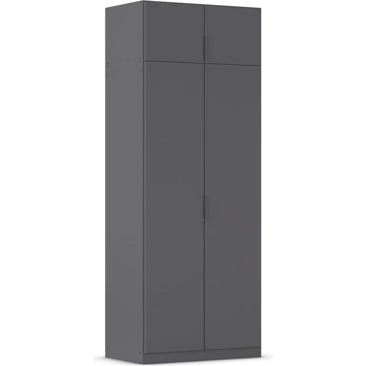 Rauch Möbel Lagoa, Kleiderschrank, Garderobe für Schlafzimmer, Kinderzimmer, Jugendzimmer 4-türig, mit Zubehör Premium, Farbe Grau metallic, Schwarz, Breite 91