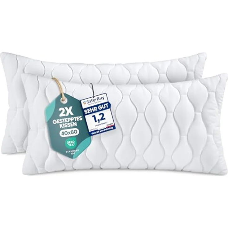 Utopia Bedding Kopfkissen 40x80 cm, 2er Set mit weicher Mikrofaser-Polsterung, gesteppte Dekokissen – Bild 1