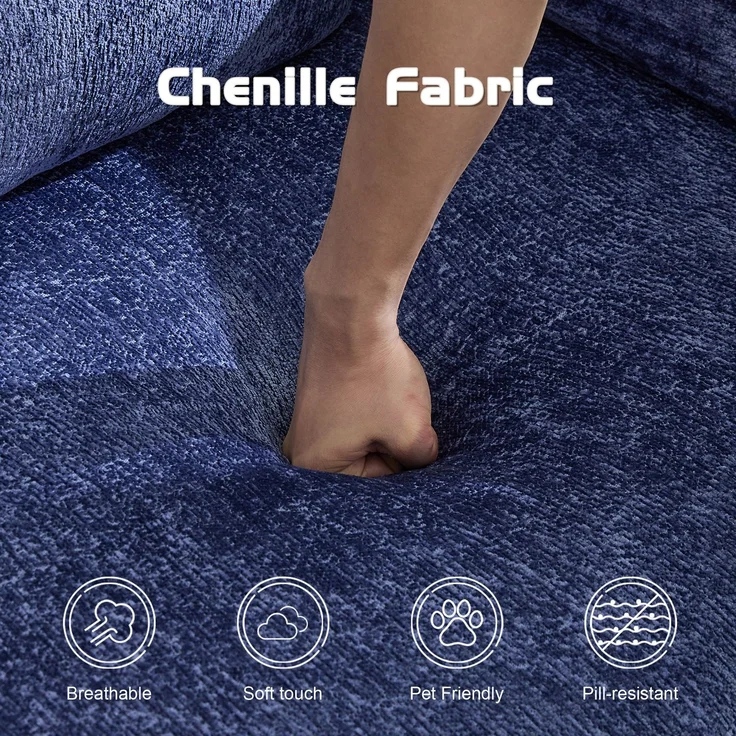 EINHOM komprimiert Sofa, Convertible Floor Sofa Bed mit Fixed-Shape Frame, rahmenlos Modular Ecksofa Sofa, Keine Montage erforderlich, Chenille fabric, für Wohnzimmer Schlafzimmer, Dark Blau – Bild 4