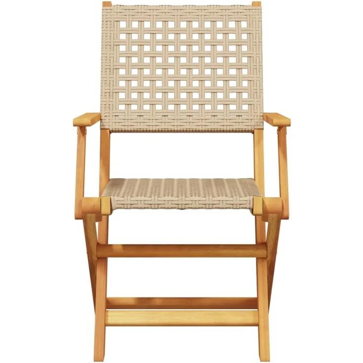 vidaXL Gartenstühle 4 Stk. Klappbar Beige Poly Rattan & Massivholz 3214562 – Bild 3