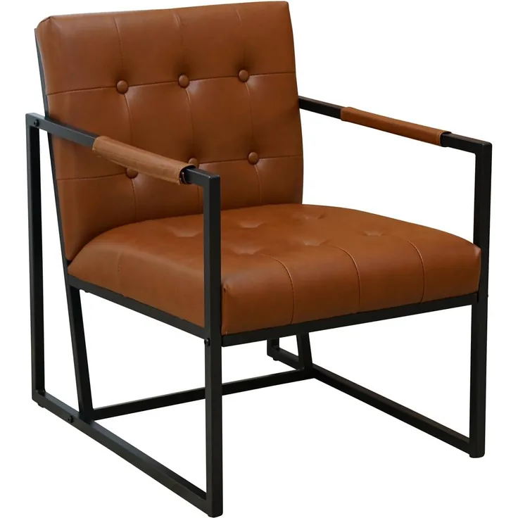 SVITA JONES Cocktail-Sessel Loungesessel gepolstert mit Stahl-Rahmen Kunstleder Braun