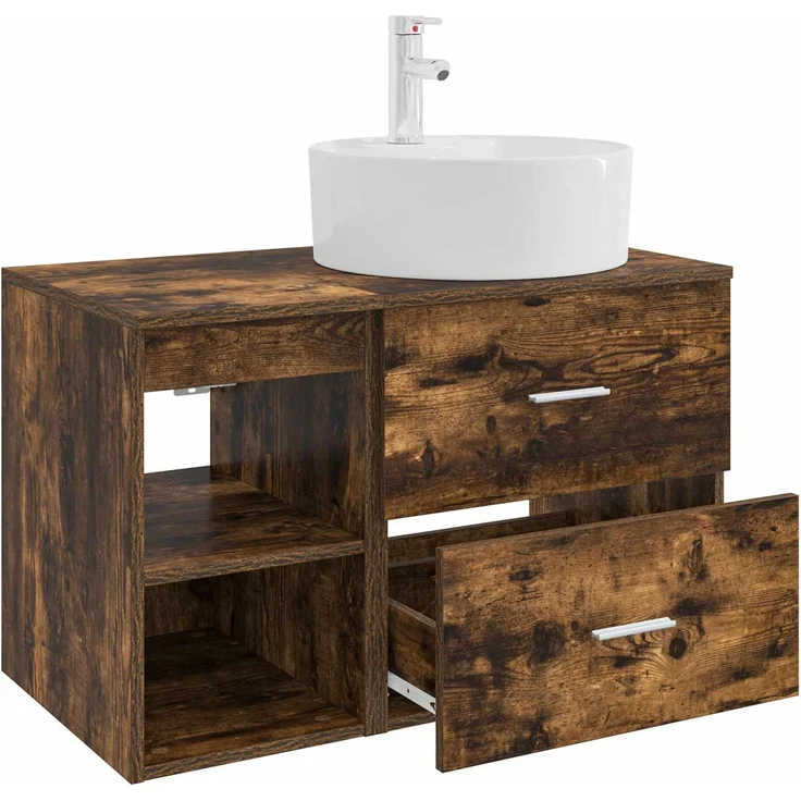vidaXL Badezimmerschrank-Set 2 stk. Geräucherte Eiche 3403908 – Bild 4