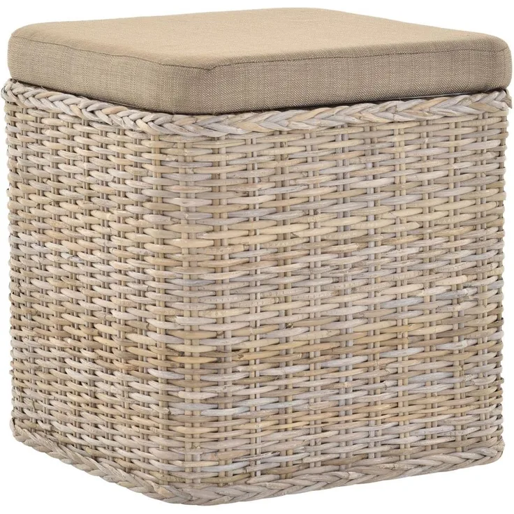 Krines Home Sitztruhe Rattan Wäschekorb Quadratisch Wäschetruhe Sitz gepolstert Flur-Bank, Aufbewahrungsbox mit Deckel Bad-Hocker Sitzhocker Wäschesammler