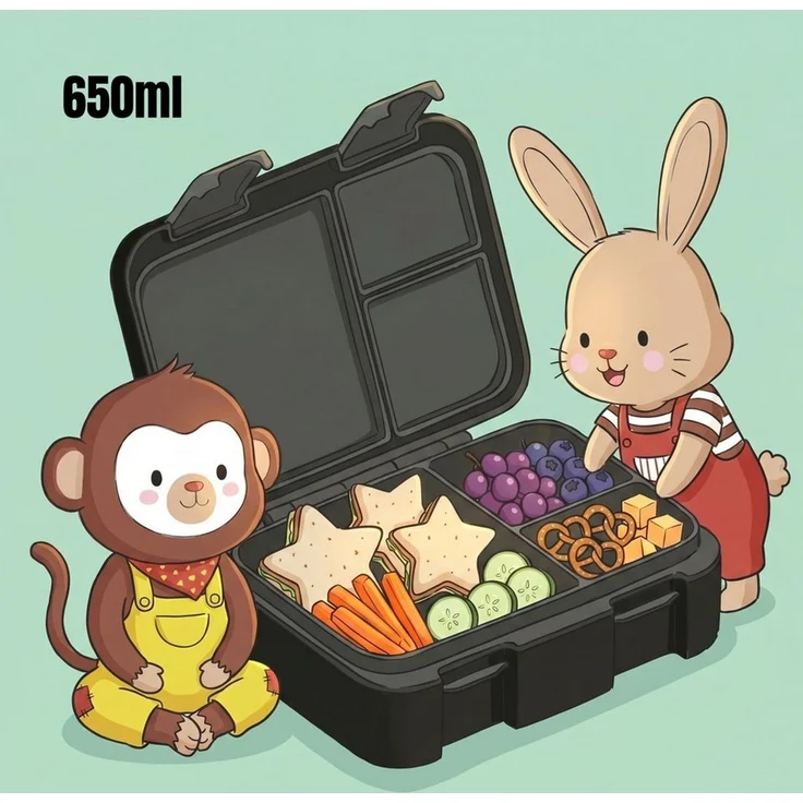 BEARFOOT Lunchbox Brotdose mit Fächern, leicht & auslaufsicher - Sticker schwarz, PP, ABS, Silikon, Kindergarten und Schule - Mädchen und Jungen, Vesperbox, Snackbox – Bild 4