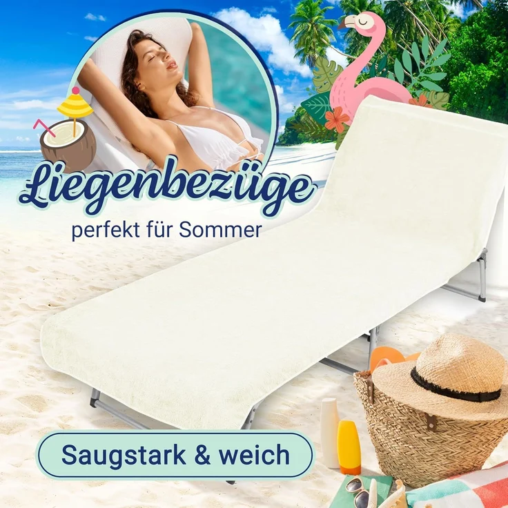 ZOLLNER Liegenbezug Frottee für Gartenliege, 100% Baumwolle, 75x215 cm, creme – Bild 2