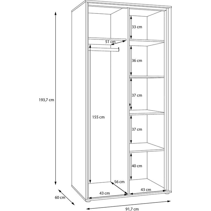Drehtürenschrank >WEXLIN< 5 Böden, sandfarbig / Mauvella Eiche Dekor - 91,3x193,7x60cm (BxHxT) – Bild 8