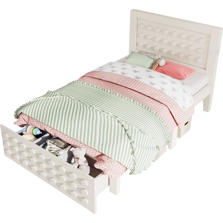 Holzbett 90x200 cm mit Lattenrost & Schublade, 95x210x90 cm, Weiß, ohne Matratze – Bild 9