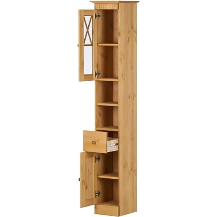 Dorel Home Furnishings Cornelia | Hoher Badezimmerschrank mit 2 Türen und 1 Schublade in Kiefer – Bild 7