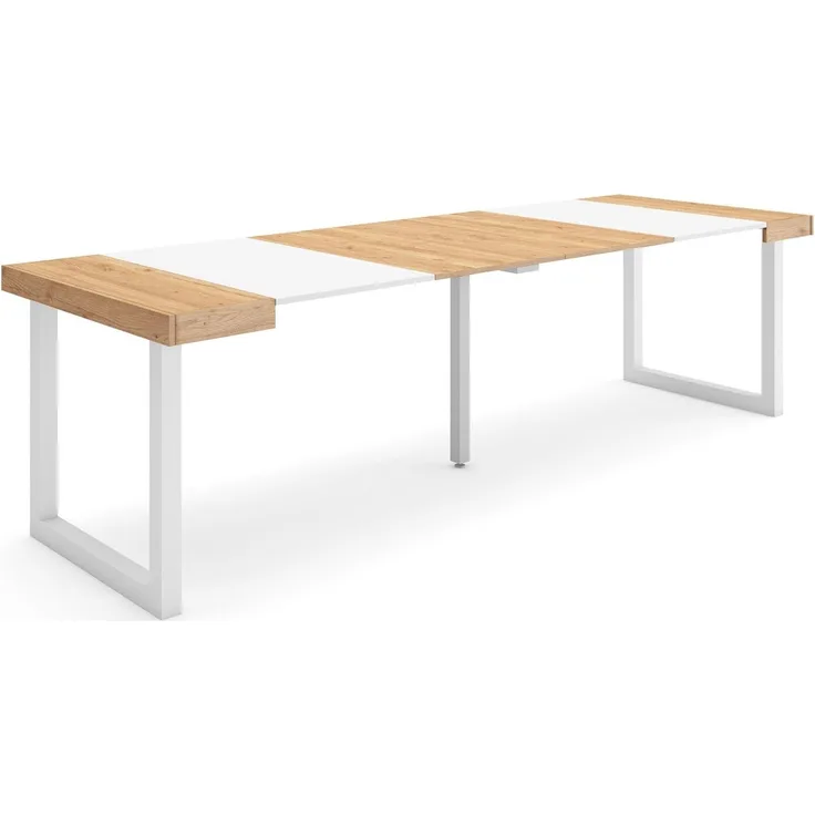 Skraut Home | Ausziehbarertisch | Multifunktionaler ausziehbarer | 260 | Für 12 Gäste | Massivholz Beine | Moderner Stil | Eiche und weiß