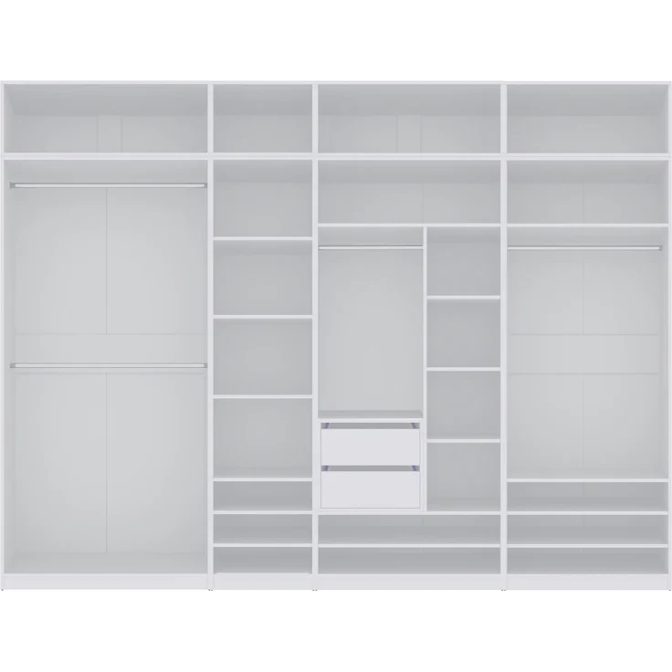 Marmex Möbel Tres Set-B/N (B) großer Schrank ohne Türen, Kleiderschrank mit Regalen und Kleiderstangen, Einbauschrank mit Aufsatz, laminierte Spanplatte, weiß 320x246x51 cm – Bild 1