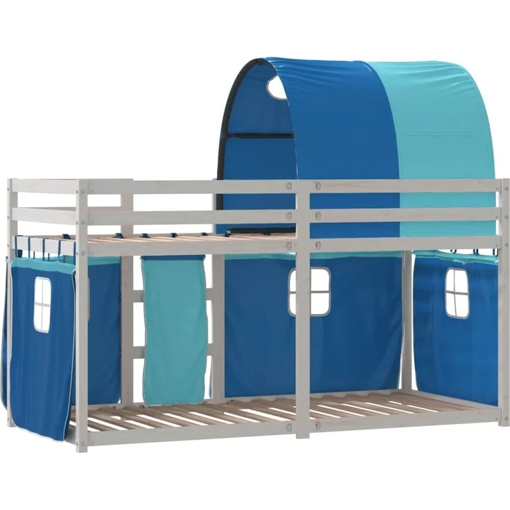 vidaXL Etagenbett mit Vorhängen Blau 90x200 cm Massivholz Kiefer 3283986 – Bild 4
