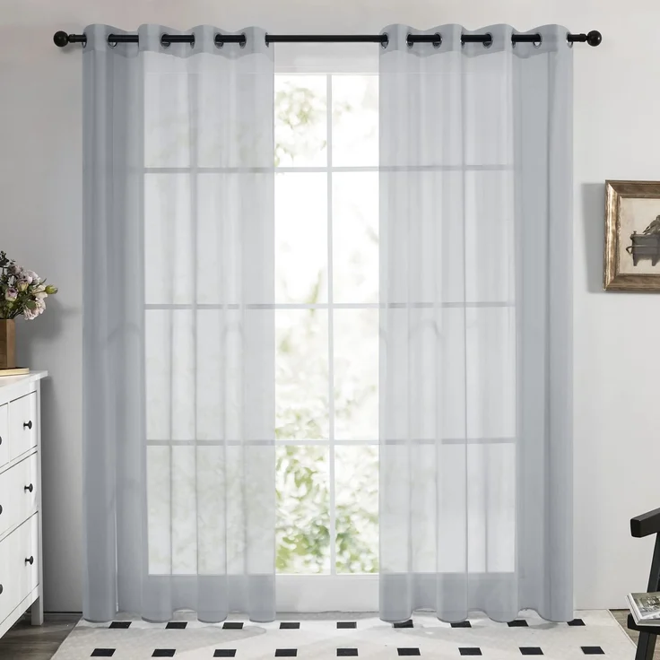 Deconovo Voile Gardinen Transparent mit Stangendurchzug Vorhang Grau | 2er Set, H245 x B140 cm,leichte gardinen, transparente vorhänge tageslicht, vorhang wohnzimmer, curtains for living room