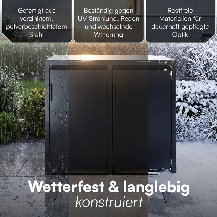 STEELSØN 'Thoria' Mülltonnenbox 2er je 240 Liter, graphitschwarz, Mülltonnenverkleidung aus Stahl, wetterfest, 116x80x134 cm, Müllbox für 2 Tonnen – Bild 6