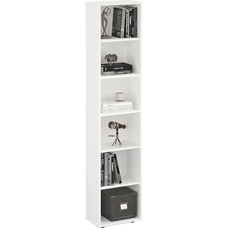 KOMTO Bücherregal Lumo 40 cm Weiß Regal mit 3, 4 or 6 Ebenen und Höhenverstellbare, Regale Standregal Aufbewahrungsregal Bookshelf – Bild 2
