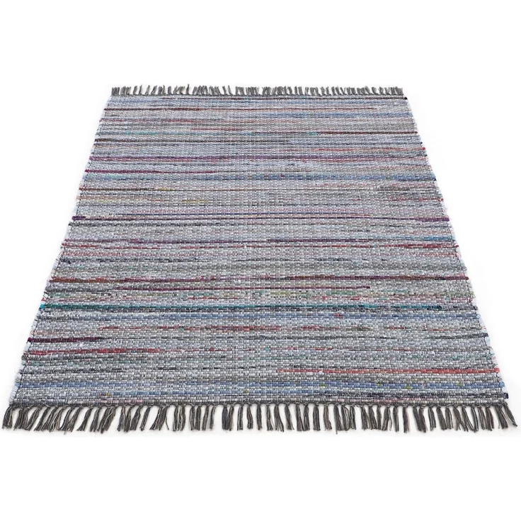 carpetfine 'Kelim Chindi' Teppich, Wendeteppich, rechteckig, Höhe: 6 mm, handgewebt, mit Fransen, Grau, 80x150 cm – Bild 1