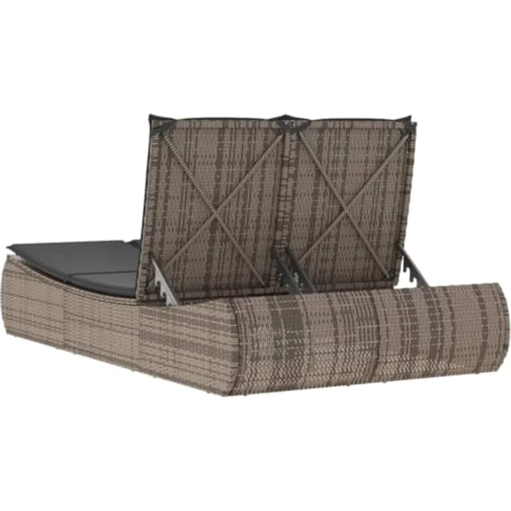 vidaXL Doppel-Sonnenliege Grau, 3-fach verstellbare Gartenliege mit abnehmbaren Kissen aus Poly Rattan – Bild 9