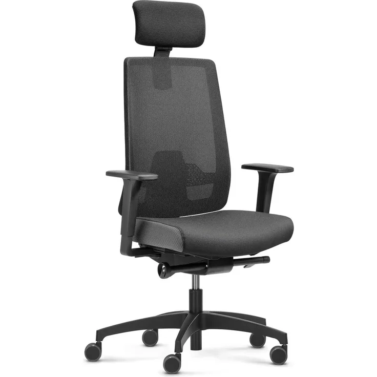 Dauphin Indeed Performance, ergonomischer Bürostuhl mit tiefenverstellbarer Lordosenstütze, höhenverstellbarer Kopfstütze, 2F-Armlehnen, ergonomischer Drehstuhl (Netzrückenlehne, mit Kopfstütze)
