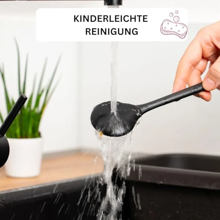 WESTMARK Kochbesteck-Set 3-tlg.: 2 Kochlöffel + 1 Pfannenwender, Gentle + Flonal, Schwarz – Bild 8